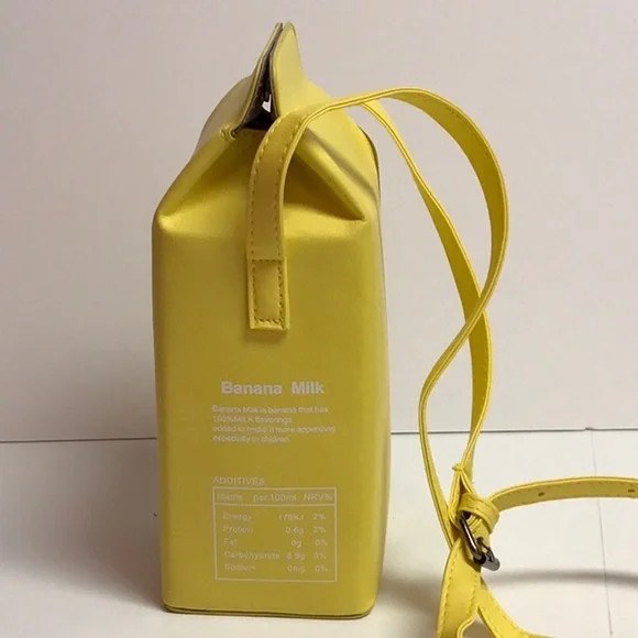Banana Milk Yellow Milk Carton Faux Leather Shoulder Bag New - Picture 5 of 7